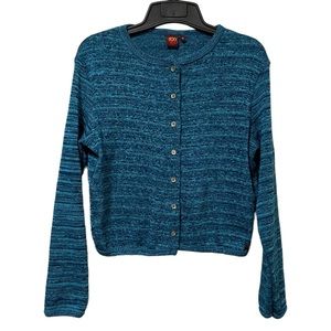 Roxy Teal Marled Button Down Cardigan Sweater Made in USA